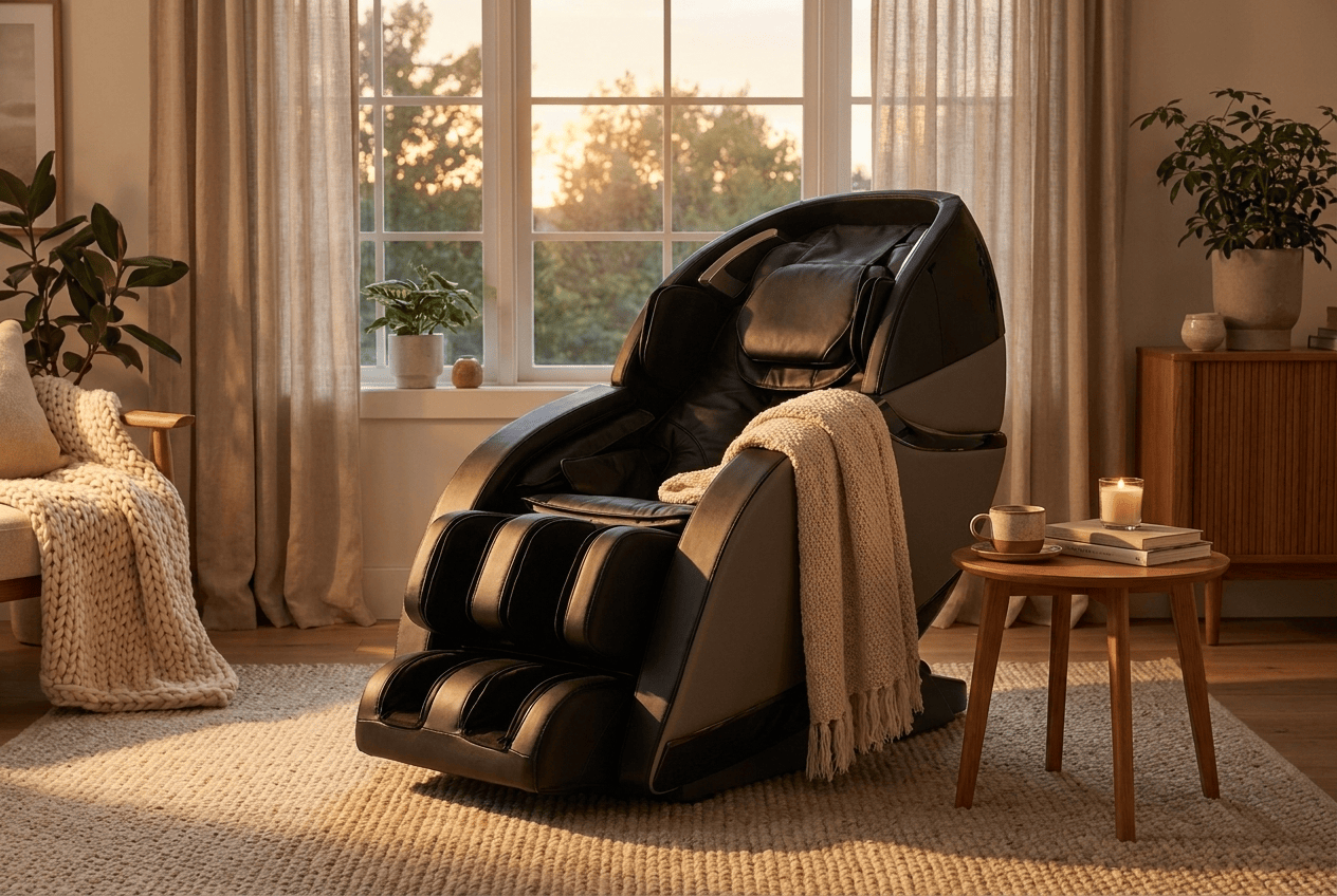 A massage chair in a warm, inviting room